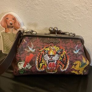 Ed Hardy Multicolor Tiger Kiss-Lock Shoulder Bag